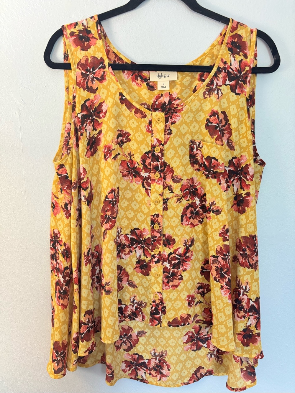 Style & Co. Yellow Floral Button-Front Tank Top